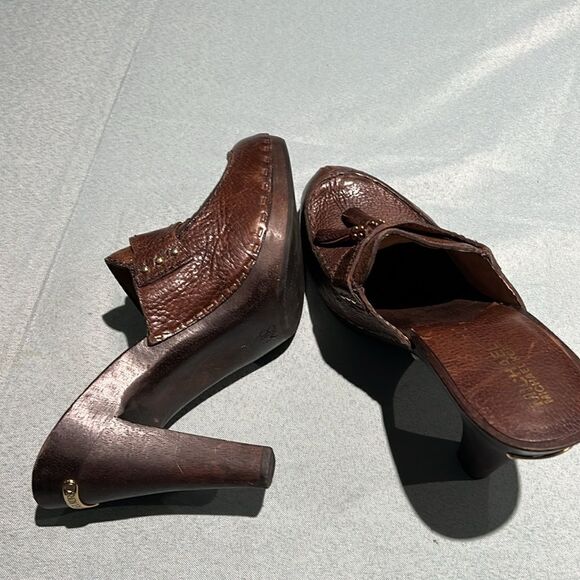 Michael Kors Wooden High Heel Clogs real leather Size 8. B56 - Picture 8 of 10